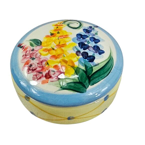 Vintage Trinket Box Garden View Gail Pittman Art Pottery Ring Dish With Lid - Picture 1 of 8